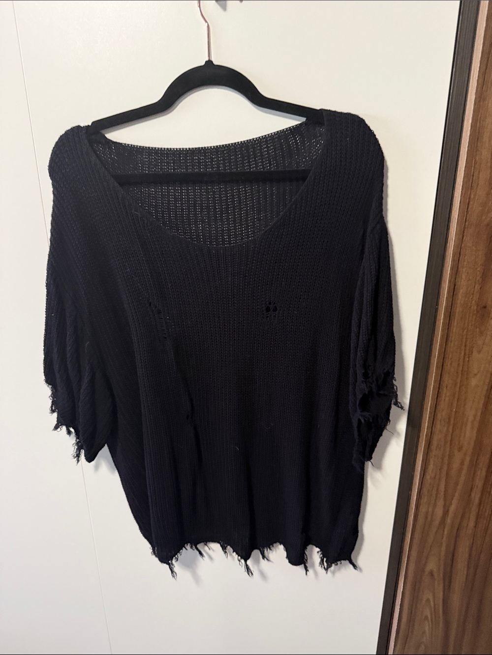 Men's Black scoop Neck short sleeve  Distressed Knit Sweater